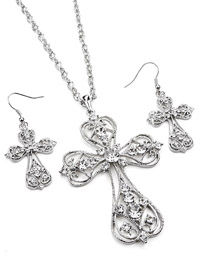 Beautiful Rhinestone Cross and pierced earring gift set