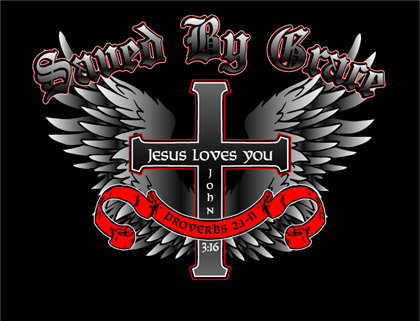 Unisex - "Saved by Grace" multi-scripture cross and wing t-shirt
